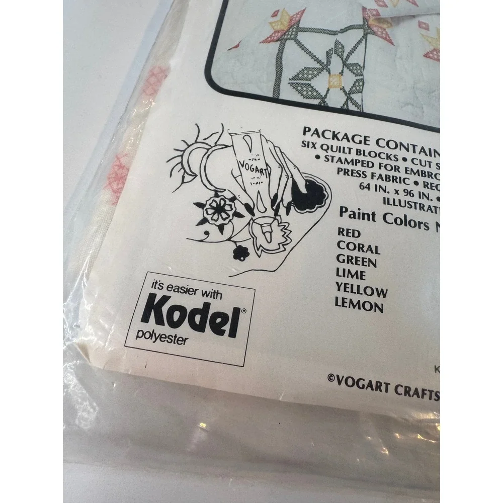 Vintage Vogart Crafts Cross Stitch Quilt Blocks 6 Piece NOS Embroidery Kit